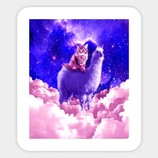 Outer Space Galaxy Kitty Cat Riding On Llama Sticker